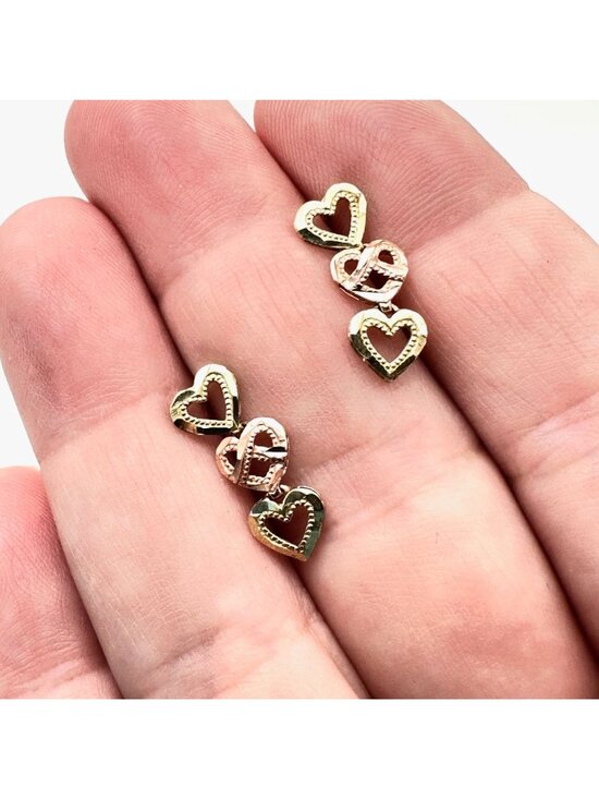 10K Gold Heart Diamond Stud Earrings 0.49 CT – ECI Jewelers 10K Yellow & Rose Gold Etched Heart Chandelier 3/4 Inch Earrings